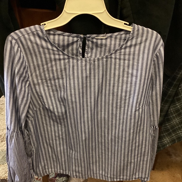 Blue vertical stripes long sleeve corset back blouse - Picture 1 of 5
